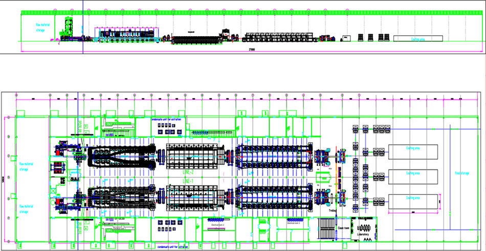 Layout of the Wet process simultaneous line (Two Production line case)